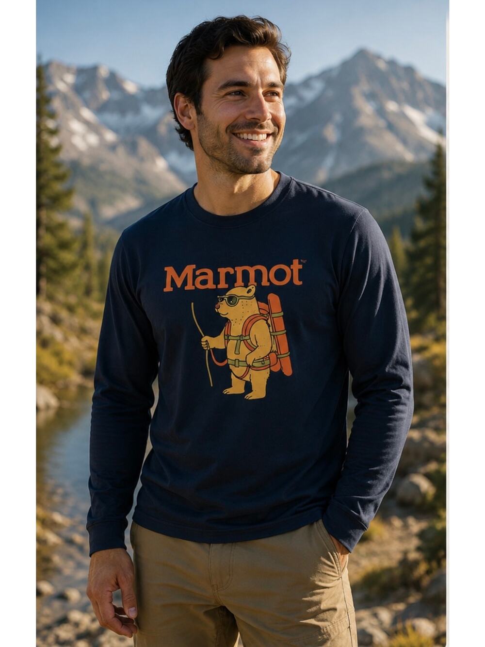 Marmot T Shirt Mens Large Navy Backcountry Marty Graphic Tee Long Sleeve NWT
